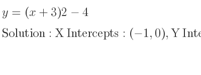 The y=(x+3)2-4 is X Intercepts: (-1,0),Y Intercepts: (0,2)